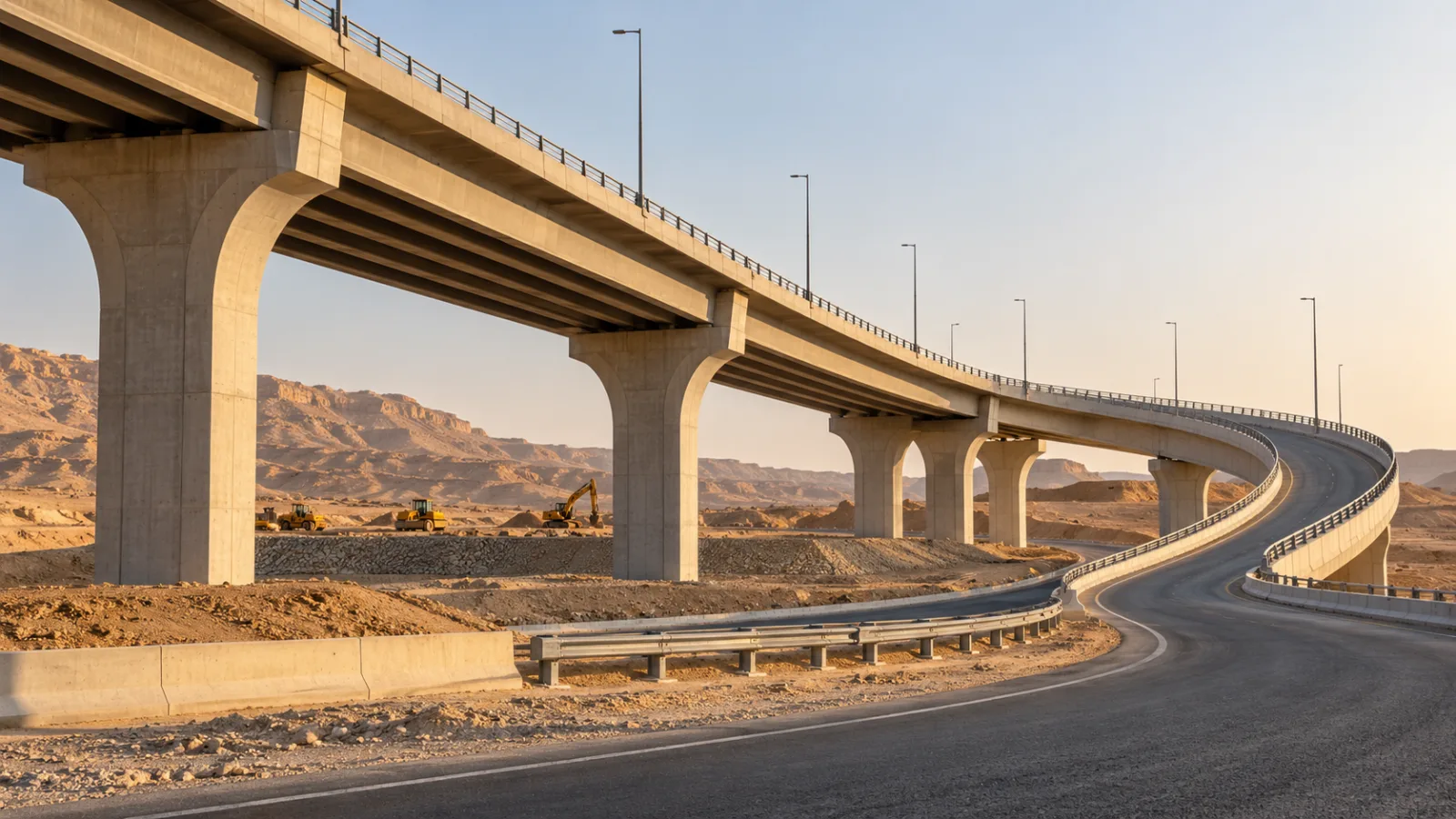 تصور تجريبي لكوبري ووصلة علوية؛ صورة مولّدة وليست من مشروعات الشركة.